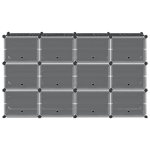 vidaXL Storage Cube Organizer su 12 kubelių ir durelėmis Black PP