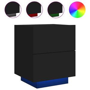 vidaXL Naktinė spintelė su LED lemputėmis, juoda, apdirbta mediena