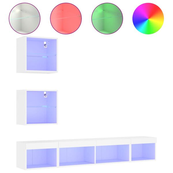 vidaXL Sieninė TV sekcija su LED, 5 dalių, balta, apdirbta mediena