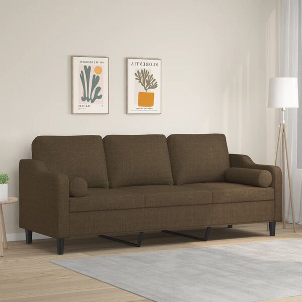 vidaXL Trivietė sofa su pagalvėmis, ruda, 210cm, audinys