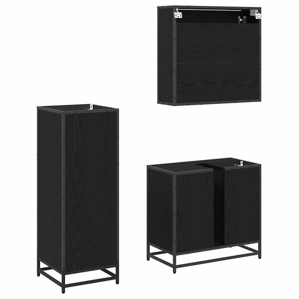 vidaXL Vonios baldų rinkinys 3 pcs Juodas ąžuolas Apdirbta mediena