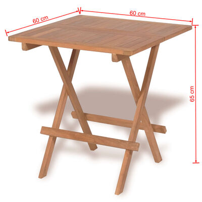 vidaXL Sulankst. bistro stalas, 60x60x65cm, tikmedžio med. masyv.