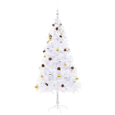 vidaXL Dirbtinė apšviesta Kalėdų eglutė su žaisliukais, balta, 180cm