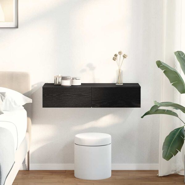 vidaXL Sieninė lentyna su stalčiais, juodos, 80x33x17cm