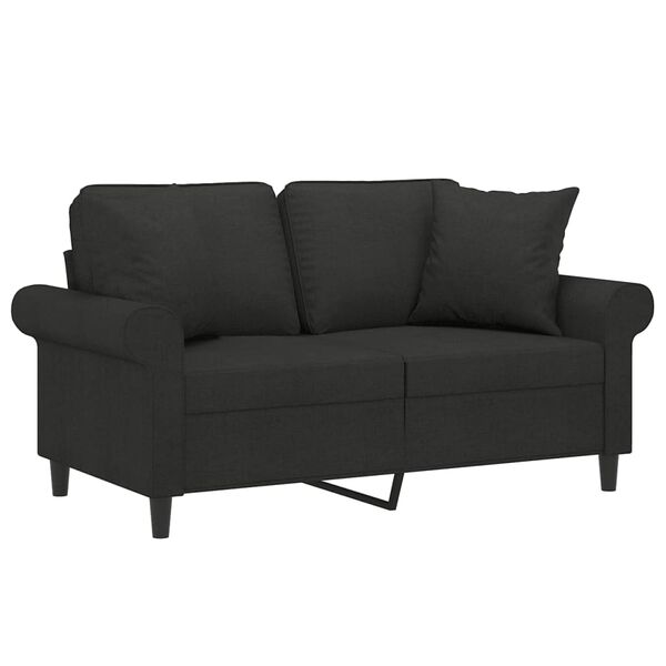 vidaXL Dvivietė sofa su pagalvėmis, juoda, 120cm, audinys