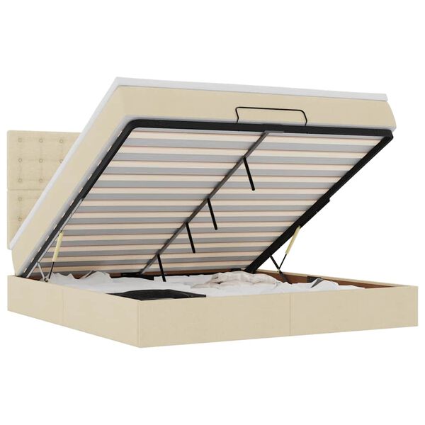 vidaXL Osmanų lovos rėmas su čiužiniu, kreminis, 160x200 cm, audinys