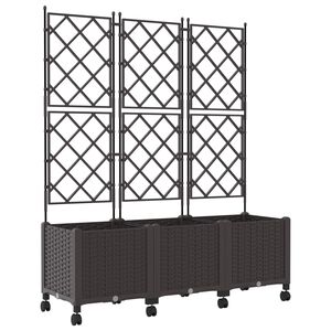 vidaXL Sodo vazonas su treliu ir ratais 3 vnt. Ruda 120 x 40 x 149 cm