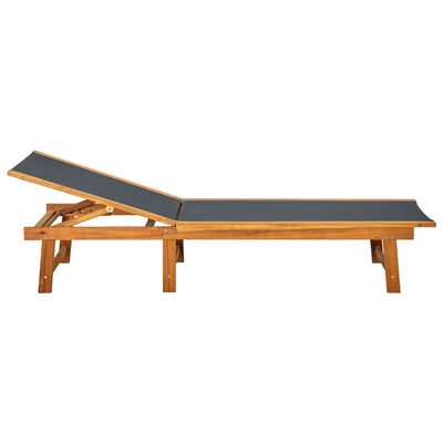vidaXL Saulės gultas su stalu, akacijos mediena ir tekstilenas