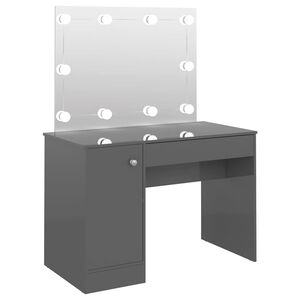 vidaXL Kosmetinis staliukas su LED, blizgus pilkas, 110x55x145cm, MDF