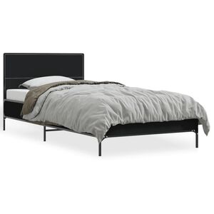 vidaXL Lovos rėmas, juodas, 90x200cm, apdirbta mediena ir metalas
