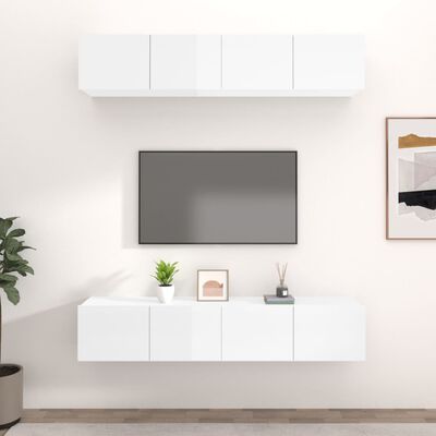 vidaXL TV spintelės, 4vnt., baltos, 80x30x30cm, mediena, blizgios