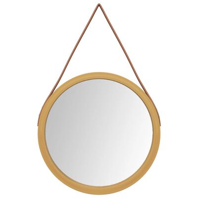 vidaXL Sieninis veidrodis su dirželiu, auksinis, 35cm skersmens