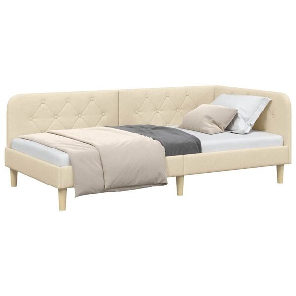 vidaXL Kampinė lovos konstrukcija Kreminė 90 x 190 cm audinys