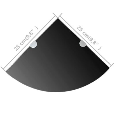 vidaXL Kampinės lentynos, 2vnt., juodos, 25x25cm, stiklas