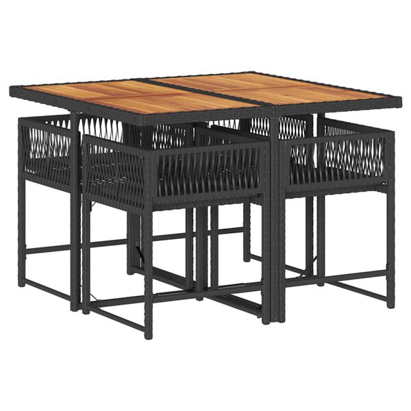 vidaXL Sodo komplektas su pagalvėlėmis, 5 dalių, juodas, poliratanas