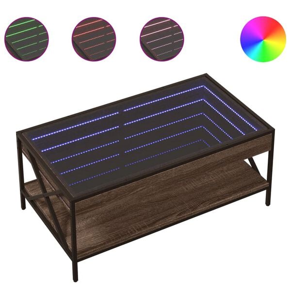 vidaXL Kavos staliukas su Infinity LED lemputėmis, rudas, 90x50x38cm
