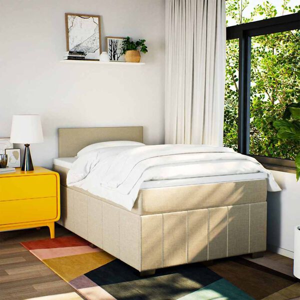 vidaXL Lova su spyruoklėmis ir čiužiniu, kreminė, 120x200 cm, audinys