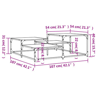 vidaXL Kavos staliukas, dūminio ąžuolo, 107x107x40cm, apdirbta mediena