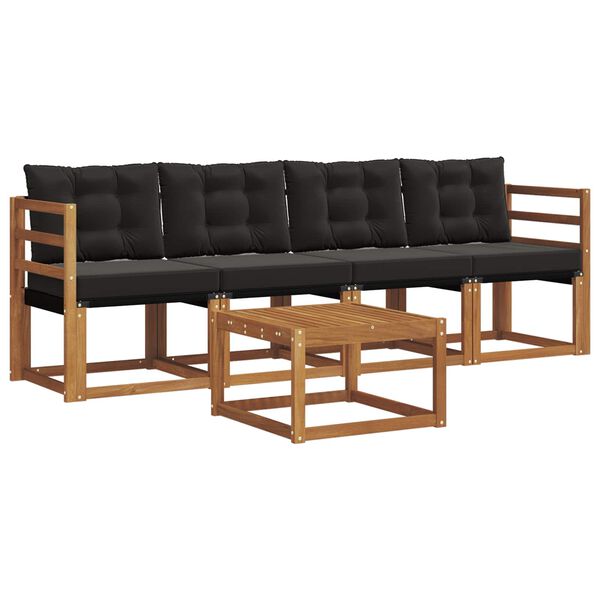 vidaXL Lauko sofos komplektas su pagalve 5 pcs Natūrali ir juoda