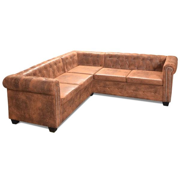 vidaXL Chesterfield penkiavietė kampinė sofa, dirbtinė oda, ruda
