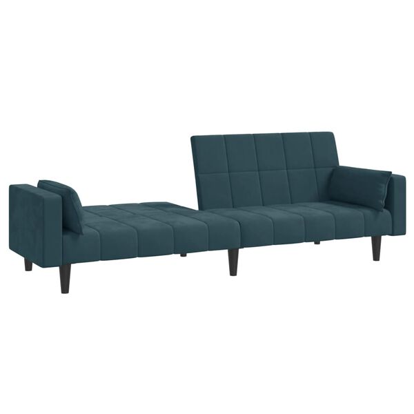 vidaXL Dvivietė sofa-lova su dvejomis pagalvėmis, mėlyna, aksomas
