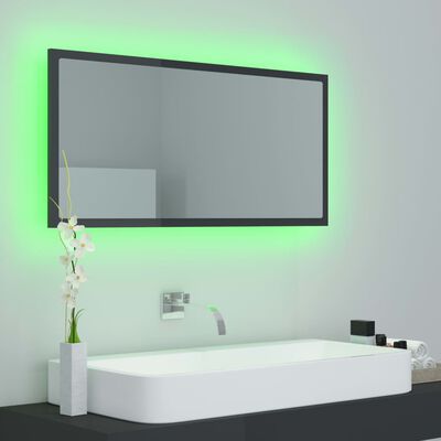 vidaXL Vonios LED veidrodis, pilkas, 90x8,5x37cm, akrilas, blizgus
