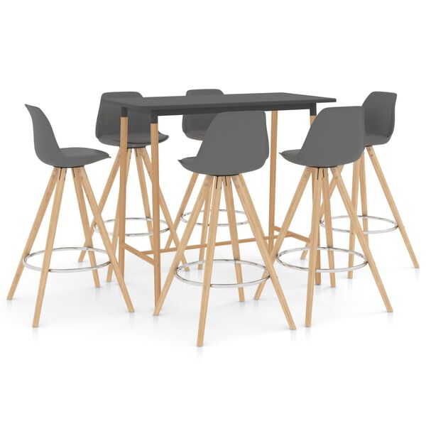 vidaXL Baro baldų komplektas, 7 dalių, pilkas (287252+3x287267)