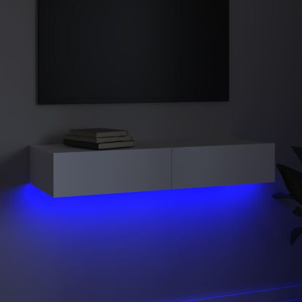 vidaXL Televizoriaus spintelė su LED apšvietimu, balta, 90x35x15,5cm