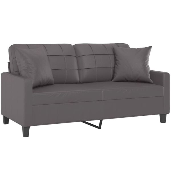 vidaXL Dvivietė sofa su pagalvėlėmis, pilka, 140cm, dirbtinė oda