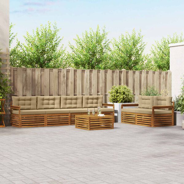 vidaXL Lauko sofos komplektas su pagalve 7 pcs Natūralus ir bežinis