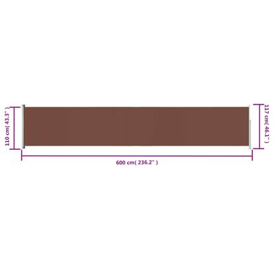 vidaXL Ištraukiama šoninė kiemo pertvara, rudos spalvos, 117x600cm