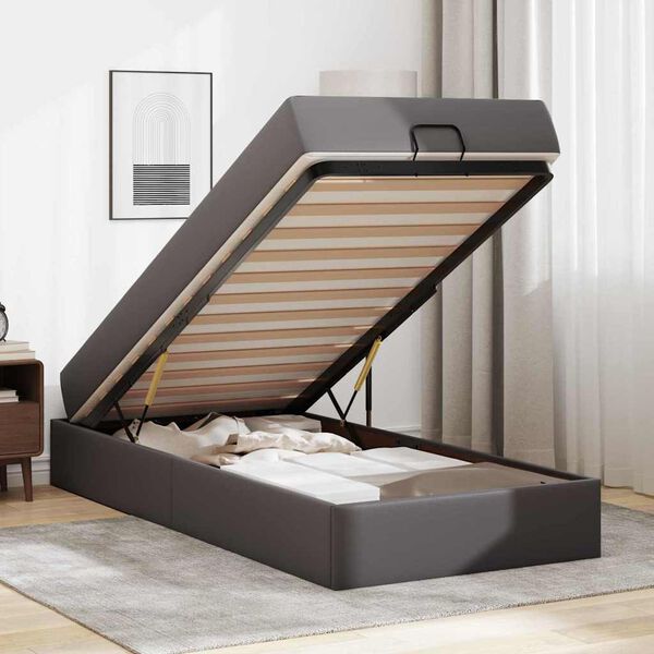 vidaXL Lovos rėmas su čiužiniu su čiužiniu 2 pcs Pilka PVC