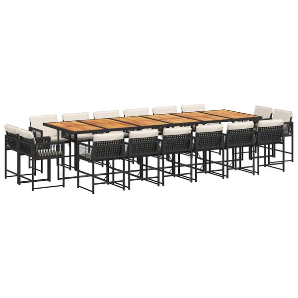 vidaXL Sodo komplektas su pagalvėlėmis, 17 dalių, juodas, poliratanas