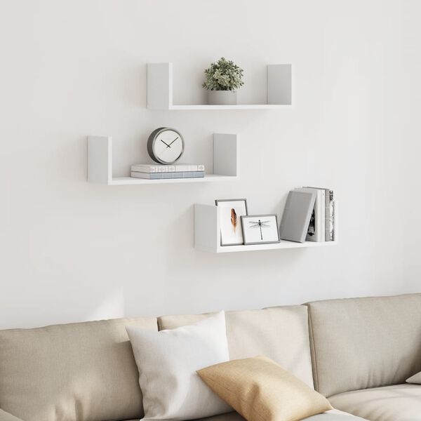 vidaXL Sieninės lentynos, 3vnt., baltos, 58x18x18cm, apdirbta mediena