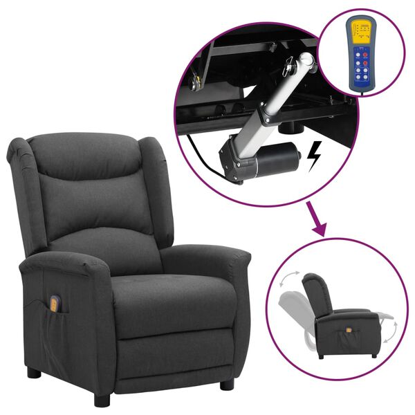 vidaXL Atsistojantis masažinis krėslas, tamsiai pilkas, audinys