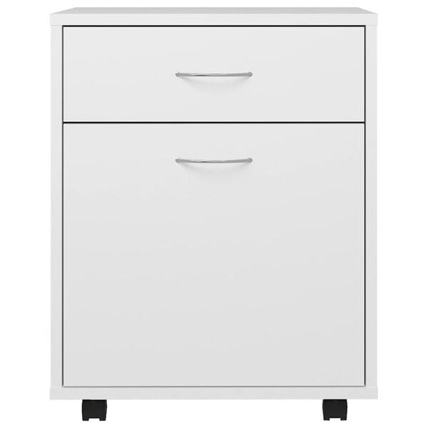 vidaXL Spintelė su ratukais, balta, 45x38x54cm, apdirbta mediena