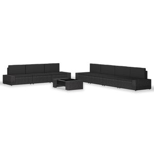 vidaXL Sodo poilsio baldų komplektas, 8 dalių, juodas, poliratanas