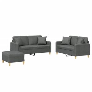 vidaXL Sofos komplektas su pagalvėmis, 3 dalių, pilkas, audinys