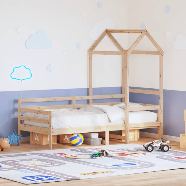 vidaXL Lova su stogeliu, 90x200cm, pušies medienos masyvas