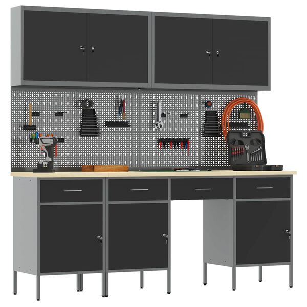 vidaXL Darbo spinta 10 pcs Juoda Inžinerinė mediena ir plienas