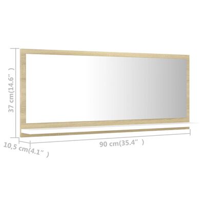 vidaXL Vonios kambario veidrodis, baltas ir ąžuolo, 90x10,5x37cm, MDP