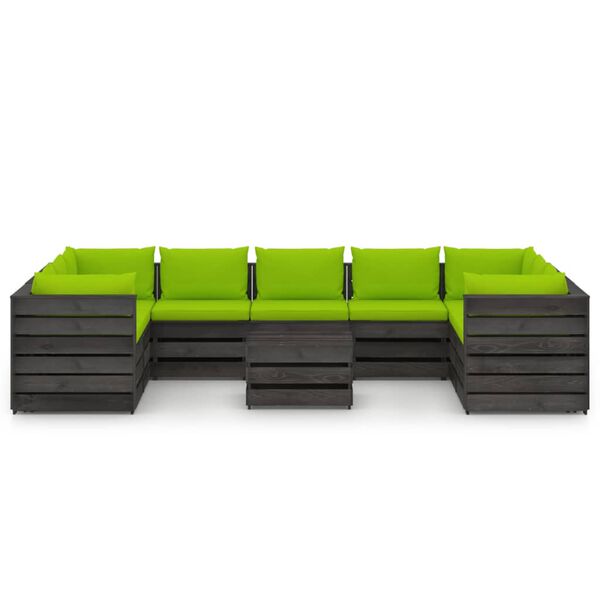 vidaXL Sodo komplektas su pagalvėlėmis, 10 dalių, impregnuota mediena