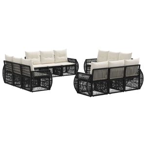vidaXL Sodo Sofų Rinkinys 12 pcs Juoda ir kreminė balta poliratanas