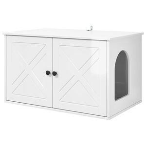 vidaXL Katės namelis Blizgus baltas 85 x 55 x 50,5 cm Apdirbta mediena
