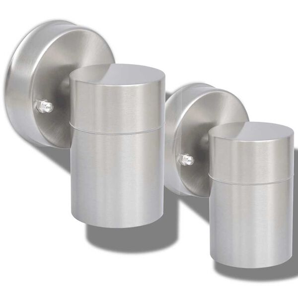 vidaXL Lauko LED sien. &scaron;viest., 2vnt., nerūd. plien., &scaron;viesa į apačią