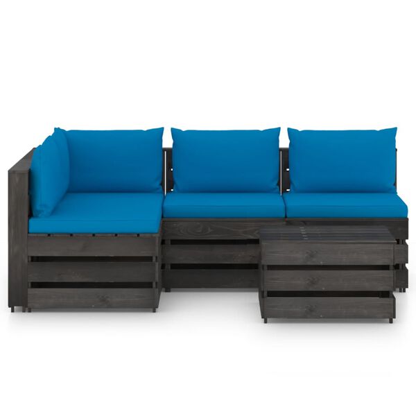 vidaXL Sodo komplektas su pagalvėlėmis, 5 dalių, impregnuota mediena