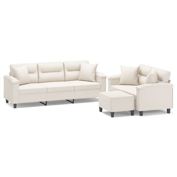 vidaXL Sofos komplektas su pagalvėmis, 3 dalių, smėlio, audinys