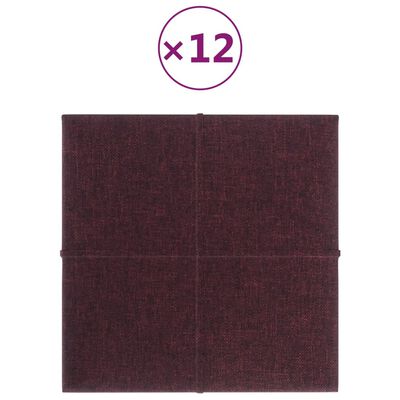 vidaXL Sienų plokštės, 12vnt., violetinės, 30x30cm, audinys, 1,08m²