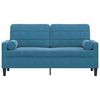 vidaXL Dvivietė sofa su pagalvėlėmis, mėlynos spalvos, 140cm, aksomas