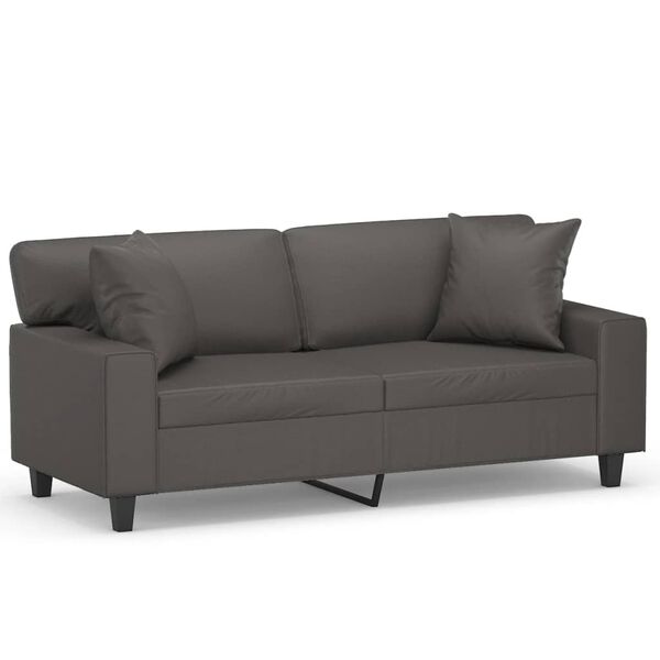 vidaXL Dvivietė sofa su pagalvėmis, pilka, 140cm, dirbtinė oda
